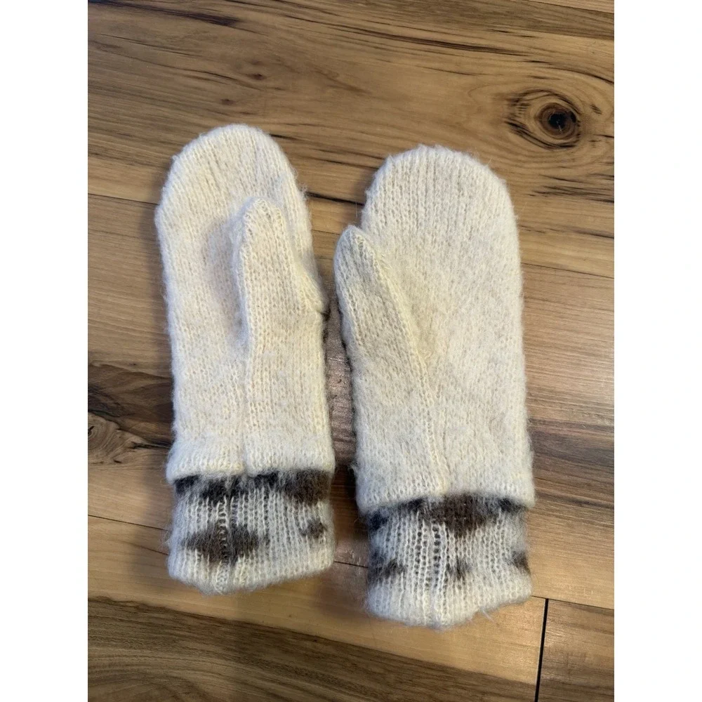 Vintage ICEWOOL Norway Wool Blend Mittens Cream Brown Nordic Fair Isle